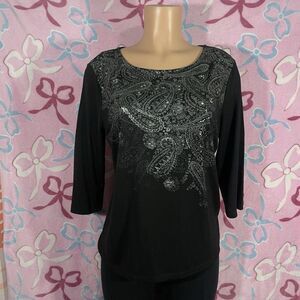 90s Y2k White Stag Black Floral Paisley Swirl Top Sz Large